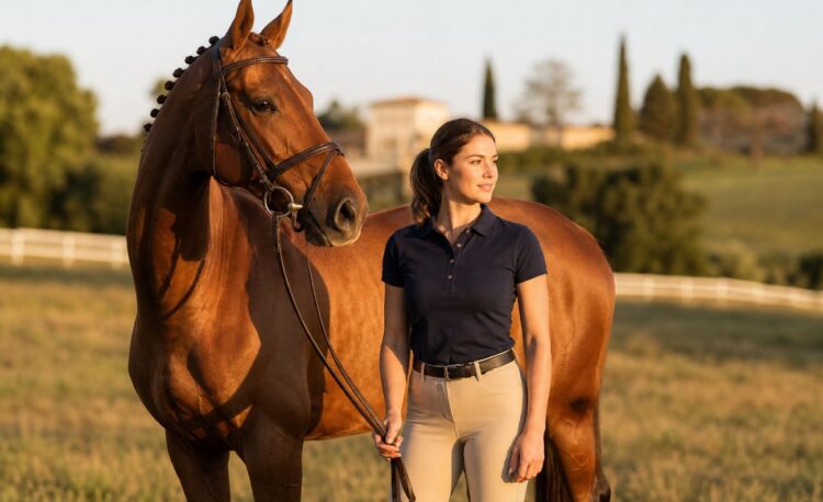 Cavalière présentant son cheval en vue d'une vente